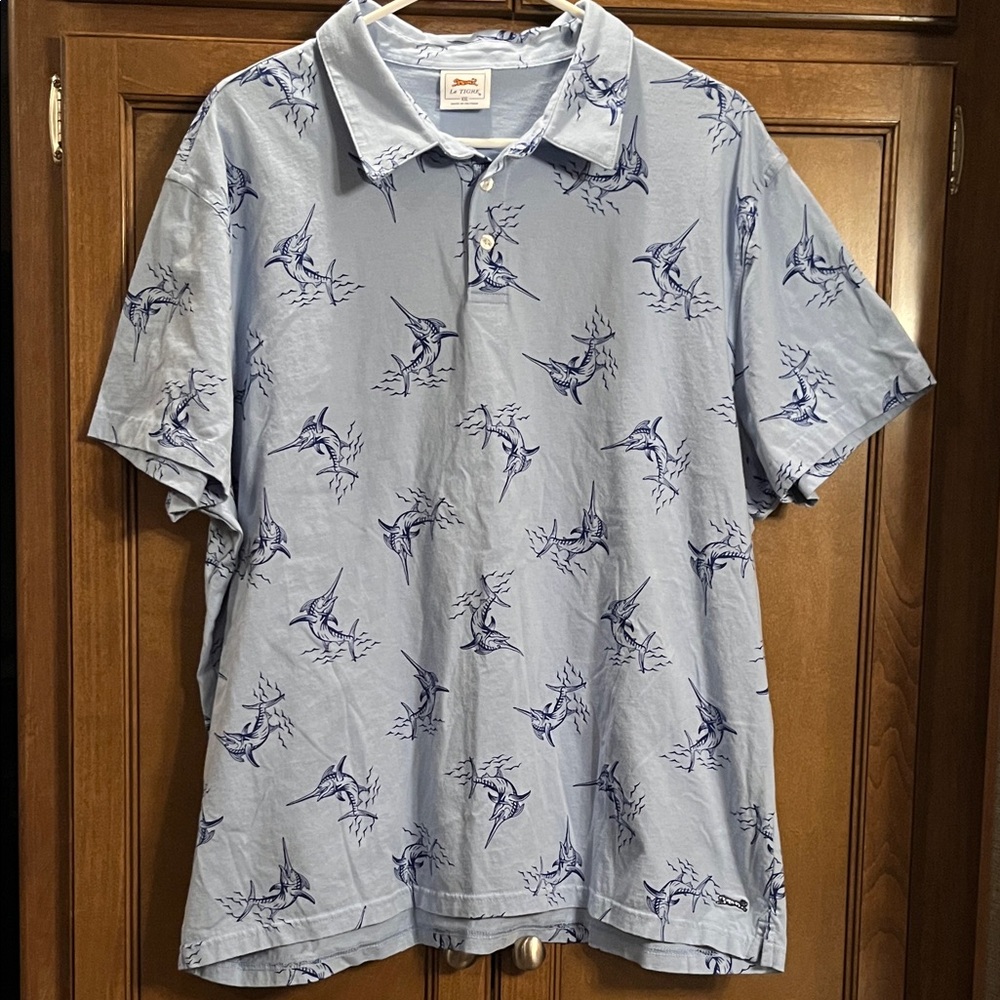 Le Tigre Light Blue Marlin Print Polo Shirt